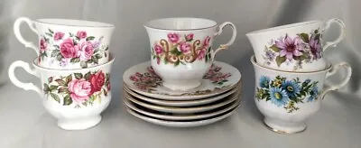 Buy Lot (5 Sets) Vintage Ridgway QUEEN ANNE Bone China Floral Tea Cup & Saucer Sets • 74.55£