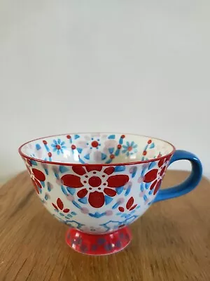 Buy Tesco Hand Painted Mug  Stoneware Pedestal Cup Red Green Blue Large  • 15£