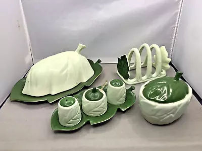 Buy Vintage Carlton Ware Toast Rack, Cruet Set, Butter Dish - Two Tone Green Ivy B1 • 34.99£