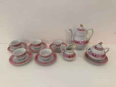 Buy Antique Miniature Pink And White Children’s 14 Piece Tea Set • 64.30£