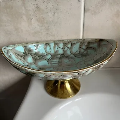 Buy Delftware Turquoise Oval Dish Brass Pedestal Made In Holland Soap Dish Footed • 20£