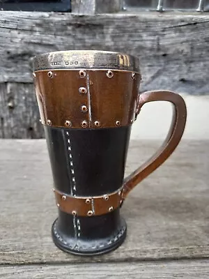 Buy A Nice Black Leather & Copper Ware Mounts  Silver Rim DOULTON Lambeth Mug C1890 • 73£