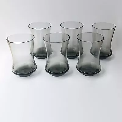 Buy Set Of 6 Mid Century 1960s  Retro Smoked Grey Glass Tumbler Drinks Glasses • 30£