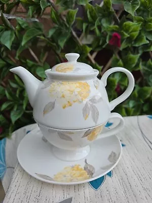 Buy Laura Ashley Hydrangea Floral Cream & Yellow Tea For One Set Cup & Saucer Teapot • 20£