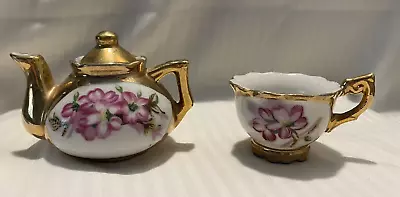 Buy Antique Porcelain Child's Tea Set Teapot W/Lid & Teacup Ornate Gold And Flowers • 9.33£