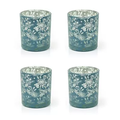 Buy Pack Of Botanical Love Tealight Holder | Blue Floral Tea Light Candle Holder • 11.99£
