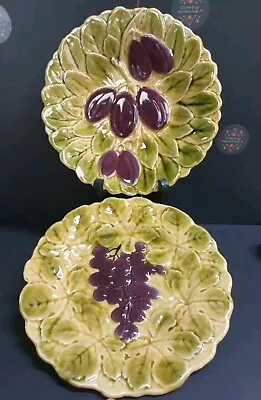 Buy SARREGUEMINES Barbotine French Majolica Cabinet Plates Plumes Grapes Ref#9A • 12.99£
