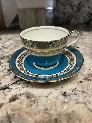 Buy Vintage Aynsley Cup & Saucer Set Bone China England Turquoise Blue Gold Teacup • 28.01£