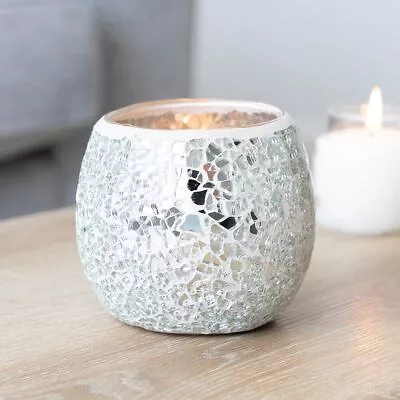 Buy Large Mosaic Tea Light Holder Crackle Glass Candle Holder Crazed Effect Gift NEW • 9.90£