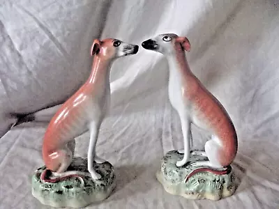 Buy Antique Pair Of  English Staffordshire Porcelain Seated Greyhounds • 165£