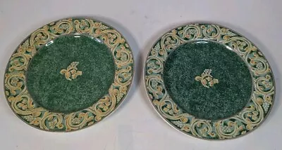 Buy BHS Valencia Stoneware Side Plates X2 17cm Diameter Green Gold Pattern • 3.99£