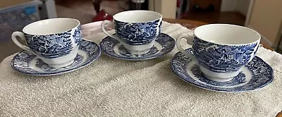 Buy Set Of 3 Staffordshire Ironstone Liberty Blue Cups & Saucers Paul Revere • 13.98£