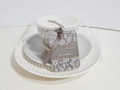 Buy LAURA ASHLEY  TEA TIME SET NEW IN ORIGINAL PACKAGING Grey & White Damask Design • 14.99£