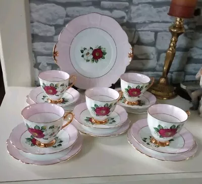 Buy Vintage Windsor Bone China White & Pink Rose Tea Cups Saucers Plates Tea Set • 40£