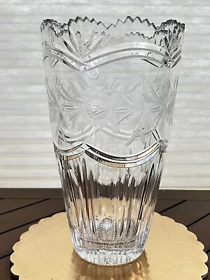 Buy VINTAGE Large Flower Vase Hand-Cut Lead Crystal Etched Frosted Heavy Glass 10” • 37.28£
