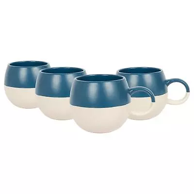 Buy 4x Navy 340ml Dipped Stoneware Sphere Mugs Ceramic Glaze Coffee Tea Cups Set • 17£