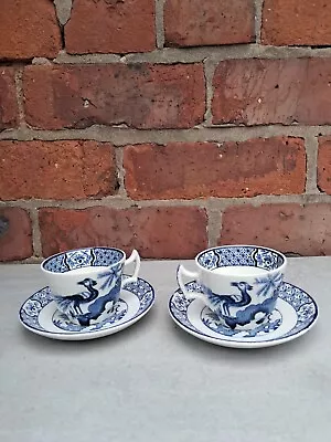 Buy PAIR Wood & Sons. Yuan Adriatic Pheasant Blue And White Teacup Saucers • 10£
