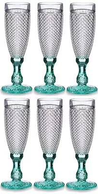 Buy Green Tint Stem Glasses Tall Champagne Flutes 180ml Cocktail Glasses Cut Glass • 21.99£