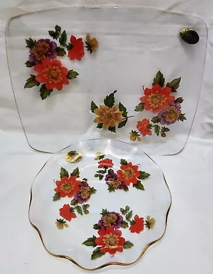 Buy Chance Glass Pilkington Vintage Floral Scalloped Plate & Oblong Platter 🌼vgc🌼 • 14.95£
