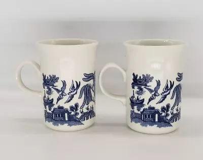 Buy Vintage Churchill Blue Willow Tall Mugs Coffee Tea Cups Made In England Set Of 2 • 15.84£