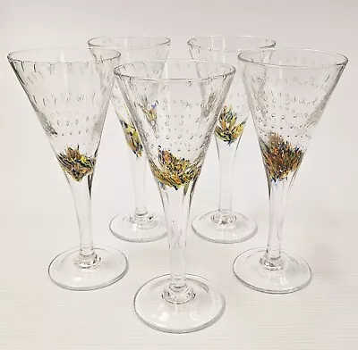 Buy (5) Hand Blown French Biot Millefiori & Bubble Art Glass 8  Wine Goblets Glasses • 182.05£