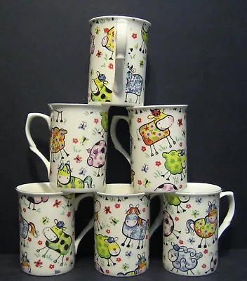 Buy Set Of 8/6/4/2/1 Mugs Crazy Farm Animals Mugs Fine Bone China Castle Shape 10oz • 18.99£