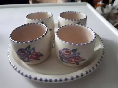 Buy Vintage Poole Pottery Set 4 Egg Cups On Plate Set  RA Pattern • 16.99£