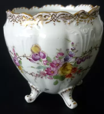 Buy Antique Dresden Porcelain Planter Jardiniere With Hand Painted Floral Motif • 45£