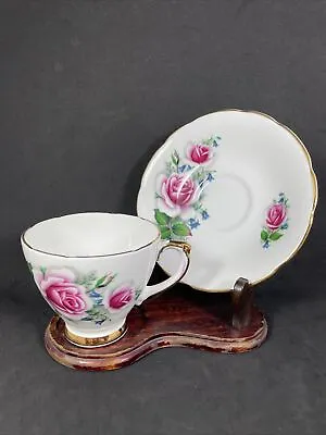 Buy Delphine Pink Roses  Fine Bone China Tea Cup And Saucer Made In England Vintage • 8.38£