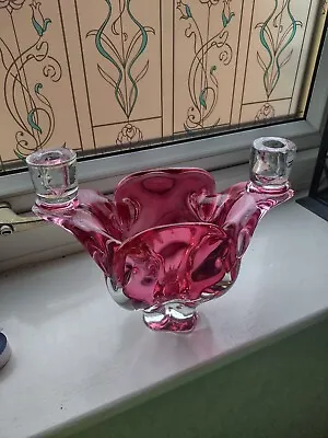Buy Czech Chribska Sommerso Art Glass Candleholder Vase By Josef Hospodka • 29£