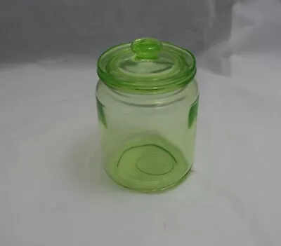 Buy Vintage Anchor Hocking Green Uranium Vaseline Glass Round Lidded Jar Canister • 32.61£