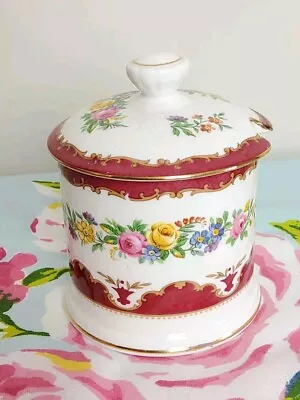 Buy Crown Staffordshire Bone China Floral Burgundy Preserve Jam Pot • 8£
