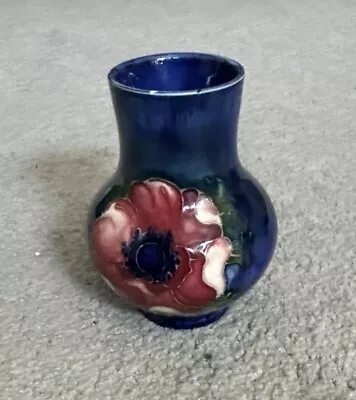 Buy Collectible Vintage Walter Moorcroft Anemone / Cobalt Blue Pottery Small Vase • 15£