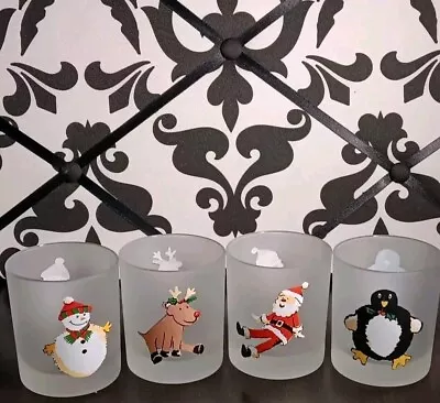 Buy 4 Dartington Designs France Frosted Glass Set W/Santa, Reindeer Snowman Penguin  • 42£