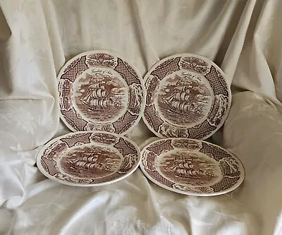 Buy Vintage Alfred Meakin - Fair Winds Brown - Dinner Plates - Set Of 4 - England • 46.55£