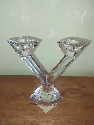 Buy Villroy & Boch Glass Candelabra Double Candlestick Signed 16cm High 16.5 Wide • 15£