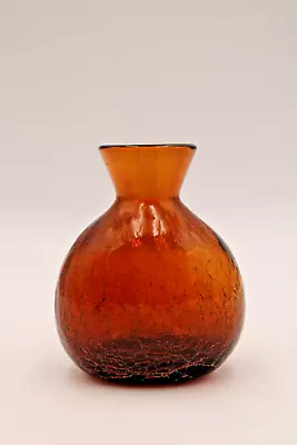 Buy Vintage MCM Dark Amber Crackle Glass Weighted Bud Vase • 20.49£