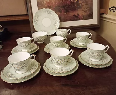 Buy Aynsley 21 Pc Tea Set Petunia Daisy Green Floral Gilding Vintage Bone China • 79.99£