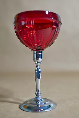 Buy New Martinsville Ruby Red Liquor Cocktail Glass Chrome Stem Depression Glass • 8.39£