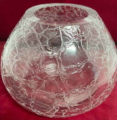 Buy Vintage Cracked Clear Glass Round Vase,6x4 3/4 Inches • 14.93£