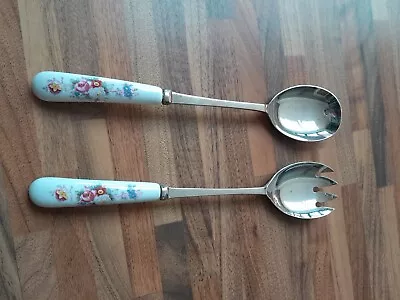 Buy A Pair Of Royal Crown Derby Floral Salad EPNS Servers With China Handles • 6.99£