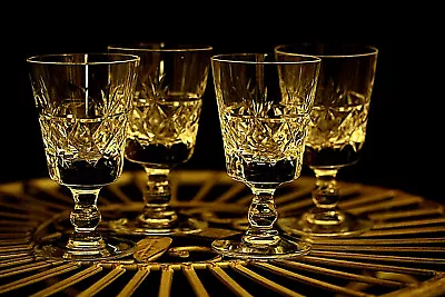 Buy Vintage Heavy Set Of 4 High Quality Crystal Cut Glass Vodka Footed Glasses 50 Ml • 38.72£