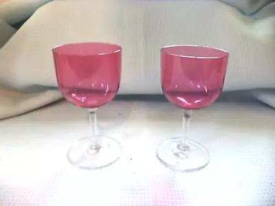 Buy (Ref 003) Two Vintage Cranberry Glass Wine Glasses • 10£