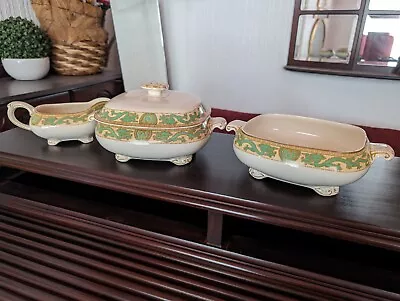 Buy Booths China Tureen With Green Dragon Trim & Gravy Pot • 45£