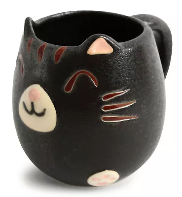 Buy Mino Ware Japanese Pottery Mug Cup Cat Shape Matte Black Made In Japan • 30.55£