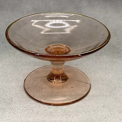 Buy Vintage Pink Depression Glass Pedestal Candy Trinket Dish Gold Detail Rim 3” T • 10.08£
