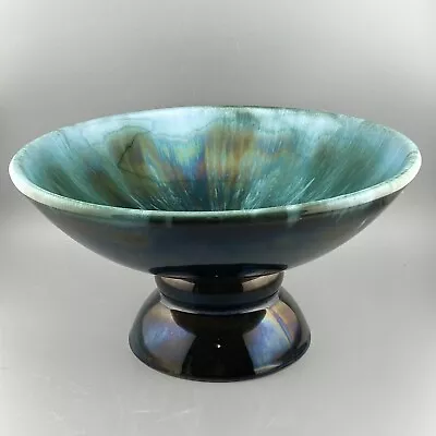 Buy Blue Mountain Pottery Teal Drip Glaze 9.5  X 5  Compote Raised Pedestal Bowl BPM • 27.03£