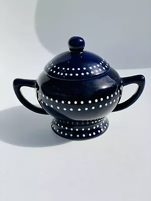Buy Royal Norfolk Pottery Cobalt Blue Lidded Sugar Bowl With White Dotted Decoration • 9.99£