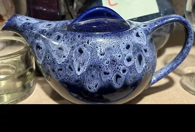 Buy Kernewek Pottery Cornwall  Drip Glaze Teapot Blue With Honeycomb Pattern Rare • 10£