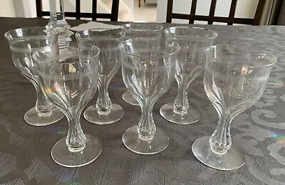 Buy Lot Of 7 Edwardian Style Loop Etched  Clear Hollow Stem Champagne Glass  VGUC • 39.13£
